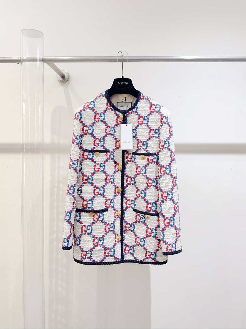Gucci White Tweed Jacket with Multicolor GG Motif